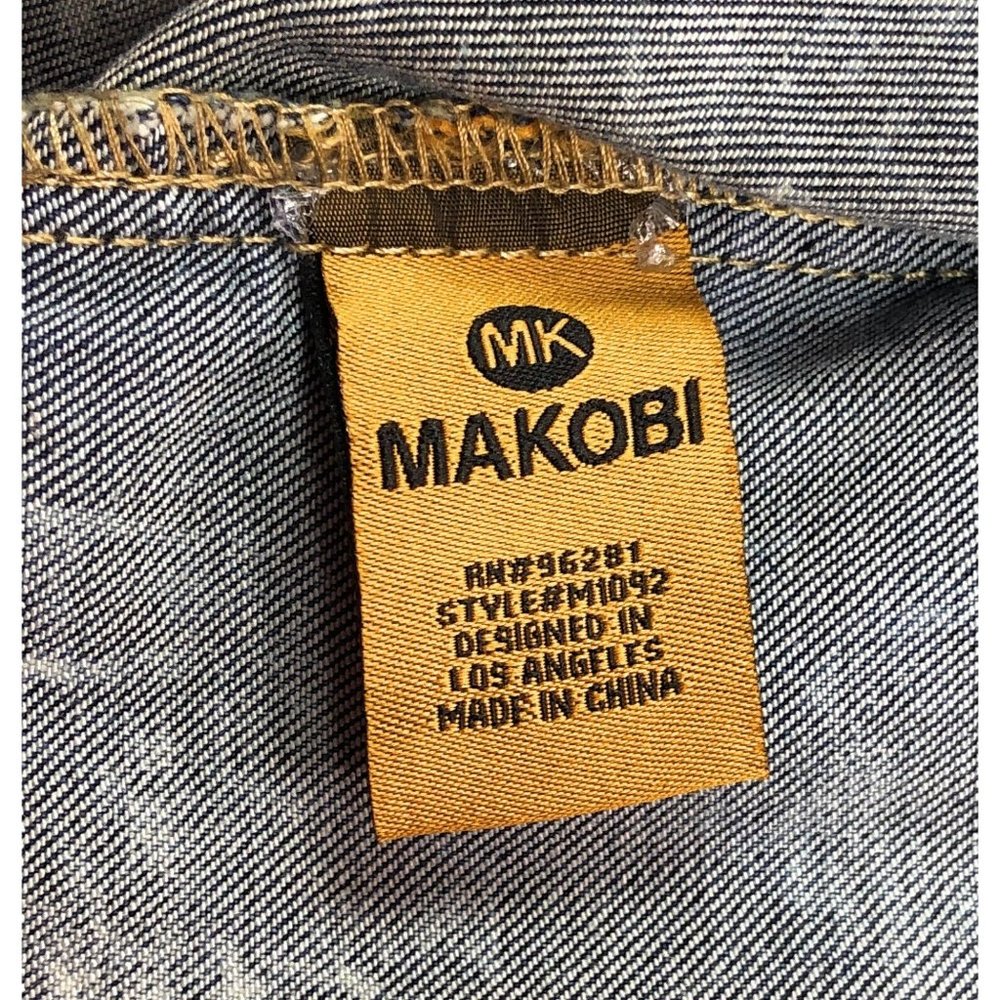 Makobi Mens 6XB Acid Wash Blue Denim Jean Track Jacket Distressed Faded Stripes - Picture 8 of 12